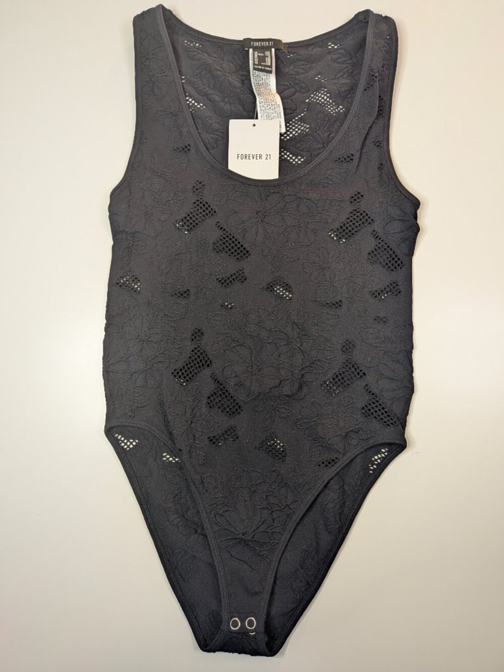 Forever 21 Women’s Small Black Floral Lace Cutout Bodysuit NWT